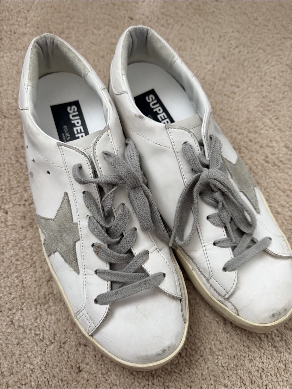 Golden Goose White Leather Sneakers with Gray Star 40